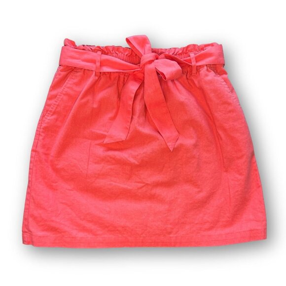 J Crew Paper Bag Belted Linen Skirt in Coral Size Medium - Picture 1 of 5
